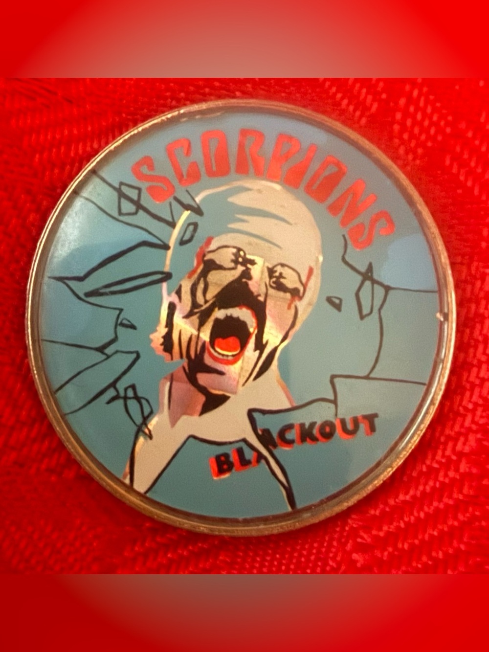 Scorpions 'Blackout' Round Pin - Blue & Red Graphic